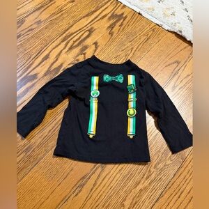 Black Long Sleeve Shirt with Green and Yellow Suspenders Design